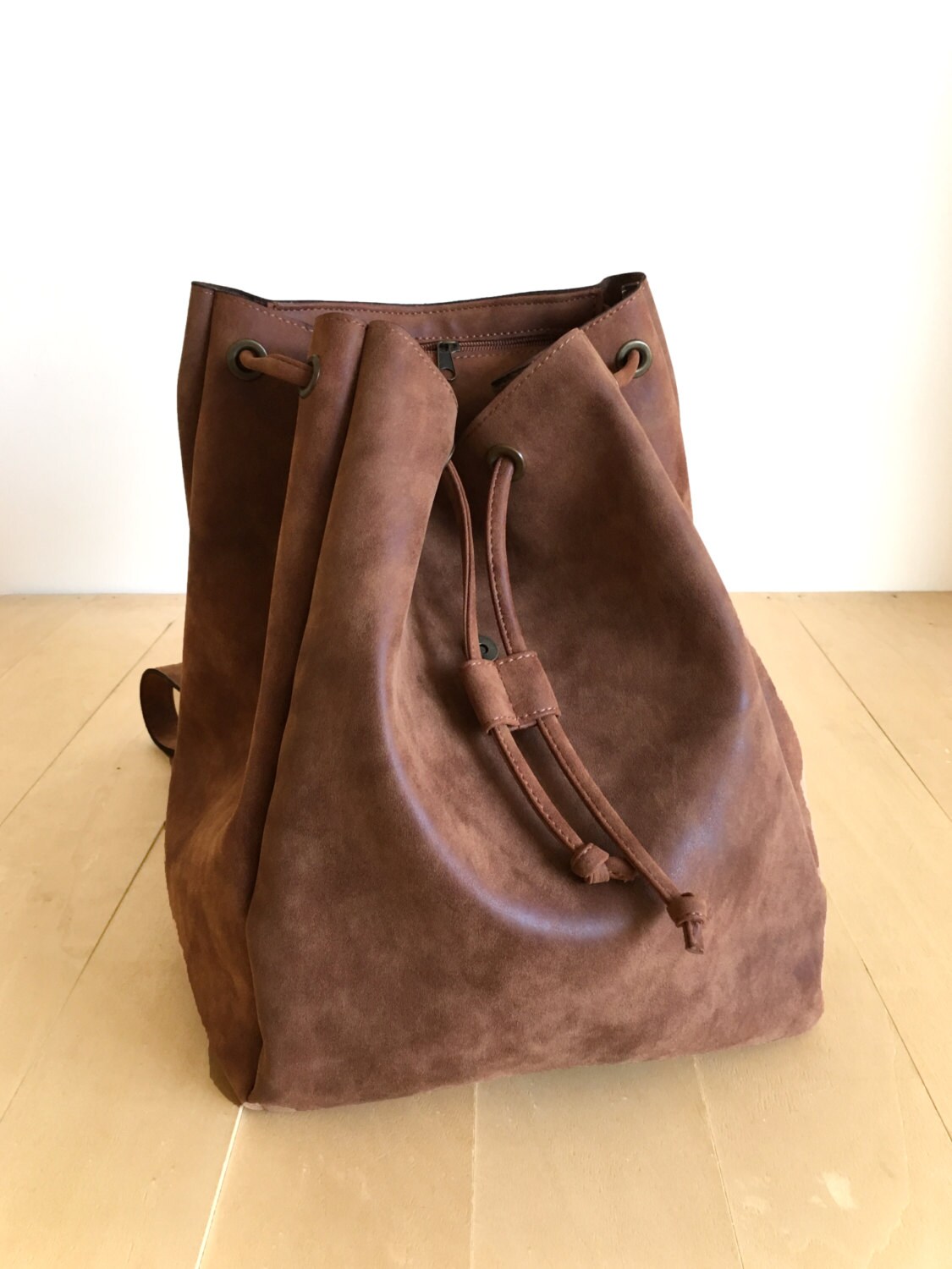 Faux Leather Brown Backpack Vegan Backpack Water Resistant Etsy