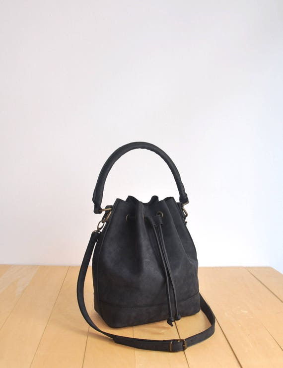 Faux Leather Bucket Bag Black Vegan Handbag Black Shoulder | Etsy