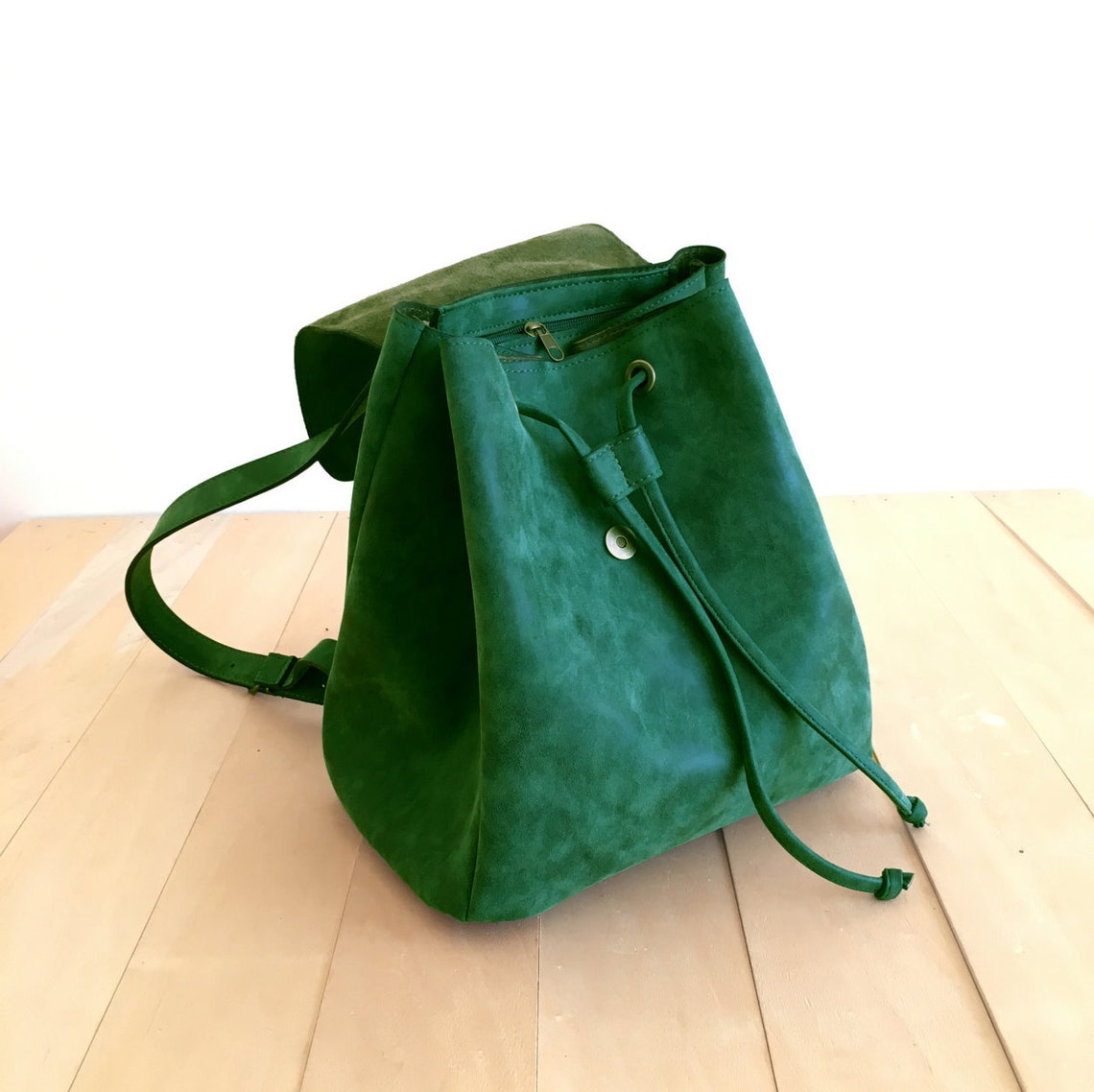 Faux Leather Green Backpack Vegan Backpack Water Resistant Etsy UK