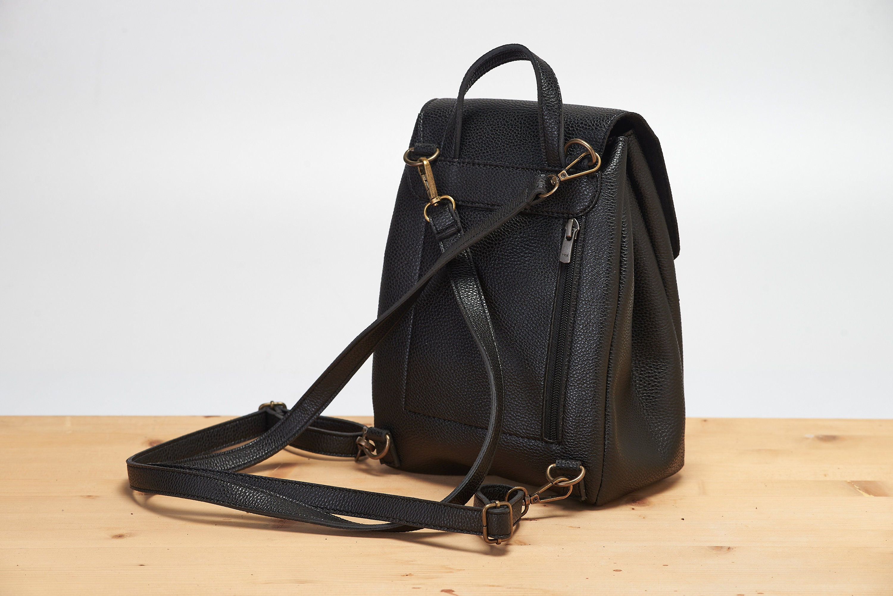 Black Mini Backpack - Vegan Backpack - Natural Grain - Convertible Bag ...