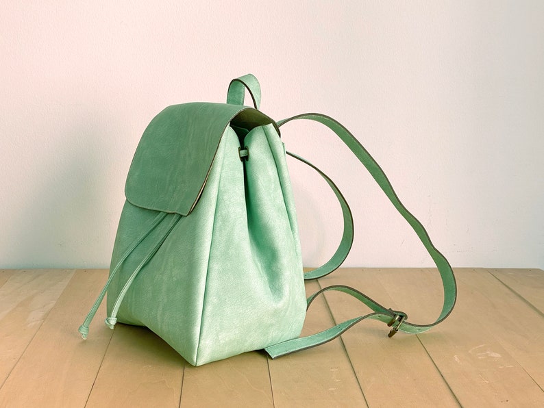 Mint Green Backpack Vegan Backpack Water Resistant Vegan Leather Rustic Leather Distressed Leather Summer Bag Aqua image 2