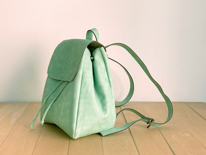 Mint Green Backpack Vegan Leather Summer Bag Vegan Backpack Water Resistant Distressed Leather Rustic Leather Aqua