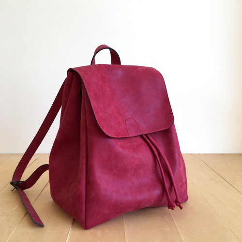 Faux Leather Brown Backpack Vegan Backpack Water Resistant Etsy