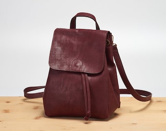 Burgundy Mini Backpack - Mini Bag - Vegan Backpack - Convertible Bag - Burgundy Backpack