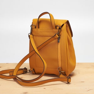 Yellow Mini Backpack Vegan Backpack Natural Grain Convertible Bag Minimalist Backpack Faux Leather Backpack image 4