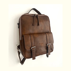 Dark Brown Convertible Backpack - Vegan Backpack - Water Resistant - Convertible Bag - Laptop Bag 13 inches - Men laptop backpack
