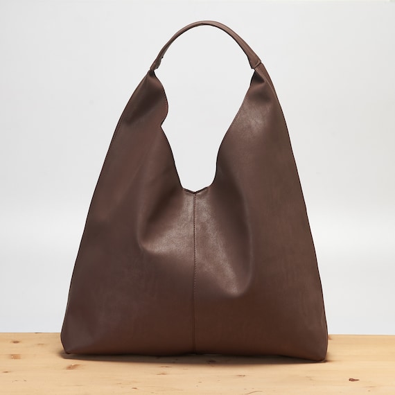Vegan Leather Hobo Bag in Dark Brown - Slouchy Bag - Hobo
