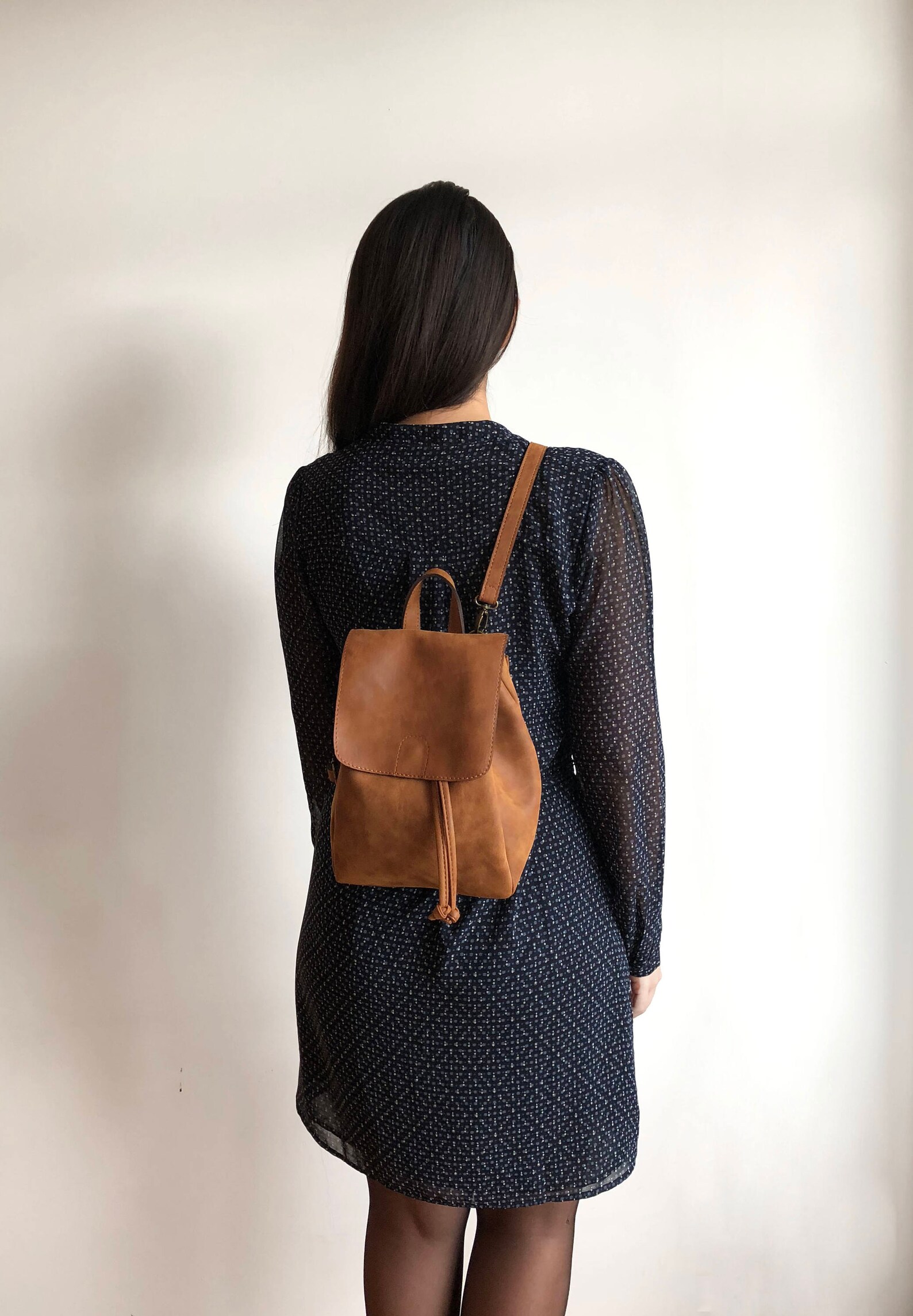 Mini Backpack Brown Bag Vegan Backpack Convertible Bag Etsy