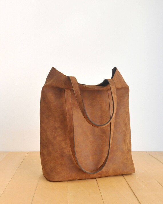 Faux Leather Yellow Tote Bag - Shoulder Bag - Vegan Handbag