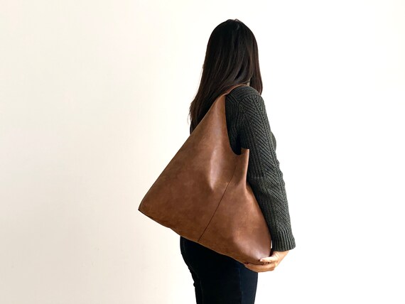 ★LOTSYOU★ lotsyou_Jennie Hobo Bag Brown Vegan Leather Hobo Bag in Brown - Slouchy Bag - Hobo