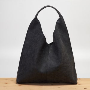 Vegan Leather Hobo Bag in Black Slouchy Bag Hobo Shoulder Bag Distressed Faux leather Hobo Bag for Women Everyday Handbag Redmaus image 2