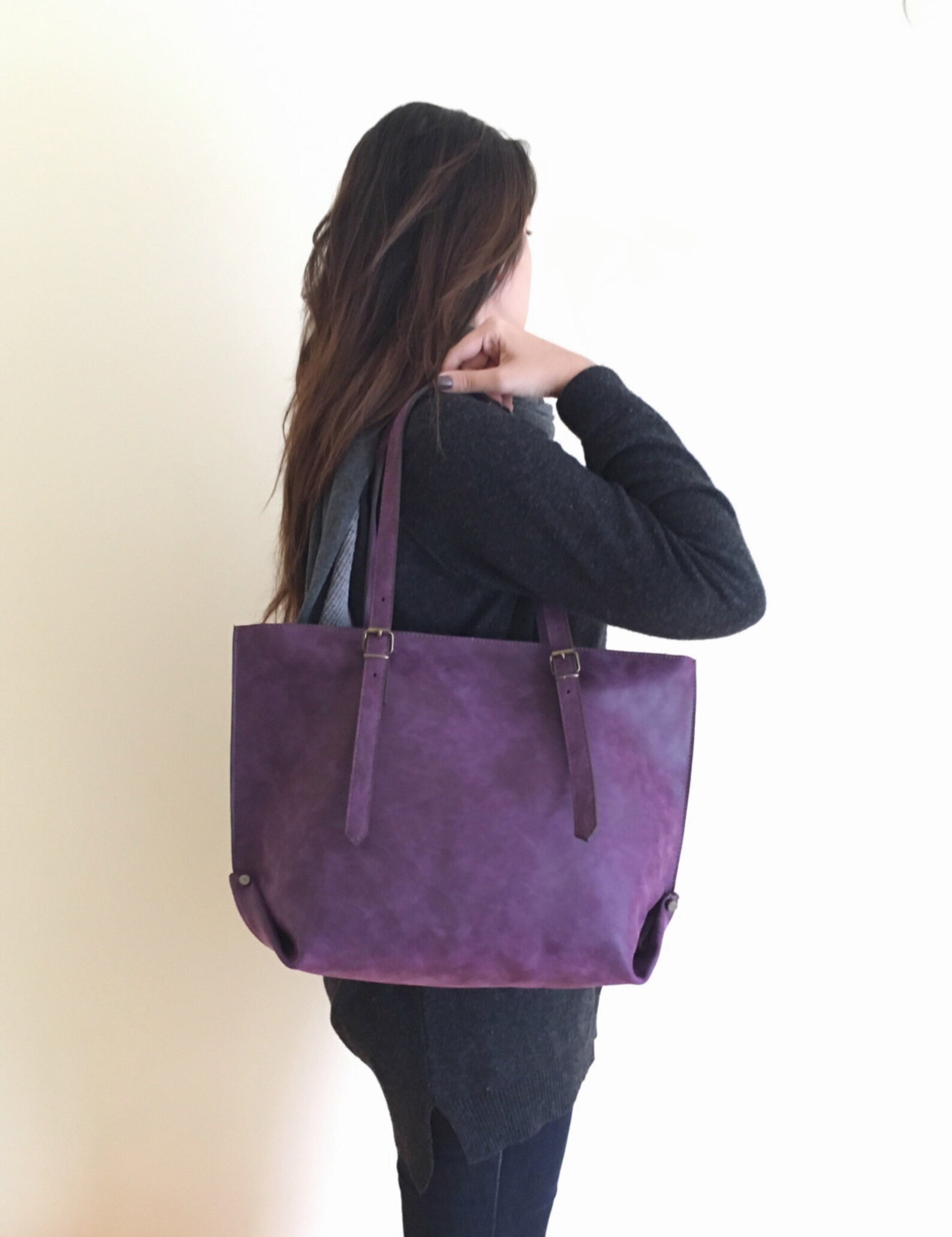 Faux Leather Purple Tote Bag Vegan Handbag Water Resistant Etsy
