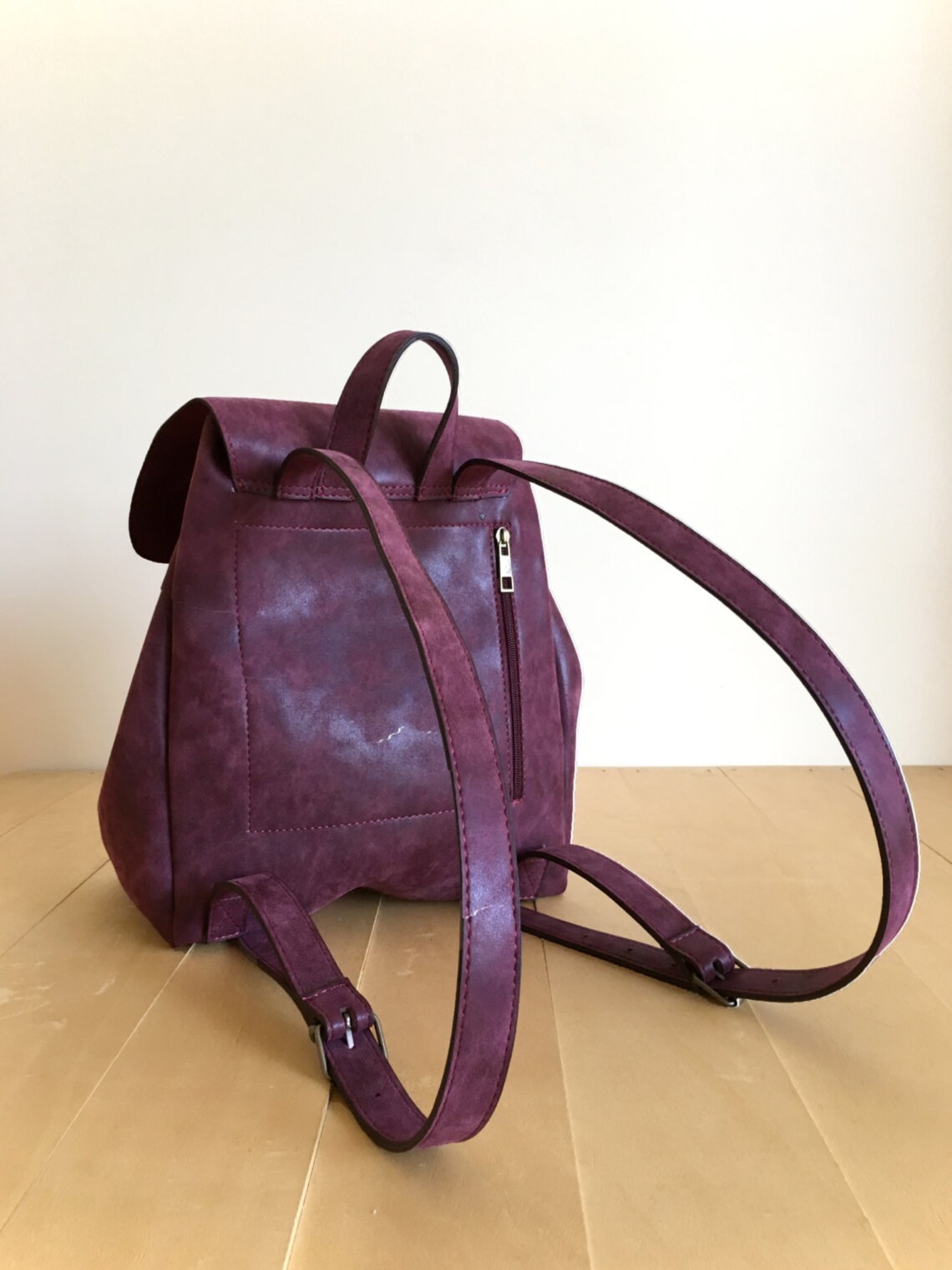 Faux Leather Burgundy Backpack Vegan Backpack Water Etsy UK