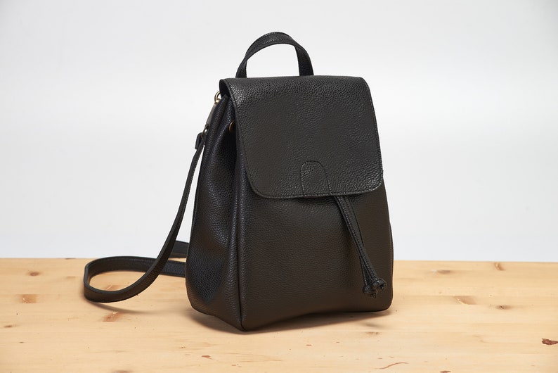 Black Mini Backpack - Vegan Backpack - Natural Grain - Convertible Bag ...
