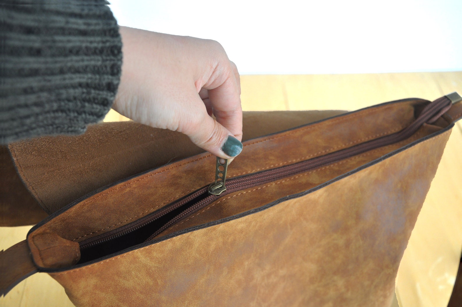 Faux Leather Brown Messenger Bag Vegan Messenger Bag Water Etsy