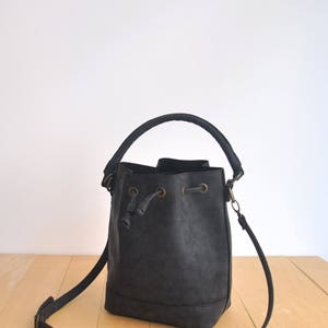 Faux Leather Bucket Bag Black Vegan Handbag Black Shoulder Bag ...