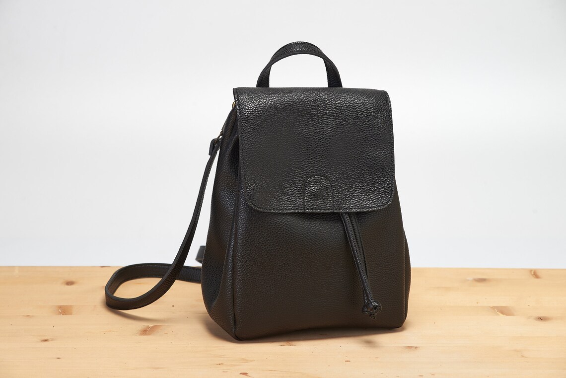 Black Mini Backpack - Vegan Backpack - Natural Grain - Convertible Bag ...