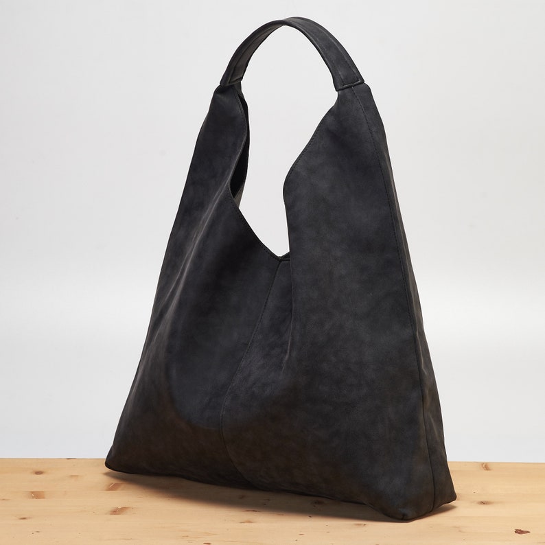 Vegan Leather Hobo Bag in Black Slouchy Bag Hobo Shoulder Bag Distressed Faux leather Hobo Bag for Women Everyday Handbag Redmaus image 4