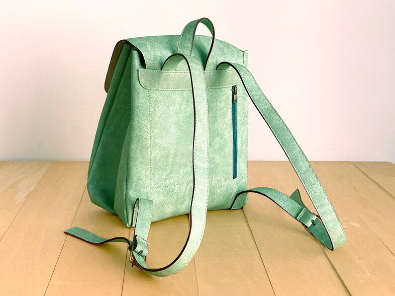 Mint Green Backpack Vegan Backpack Water Resistant Vegan Leather Rustic Leather Distressed Leather Summer Bag Aqua image 5