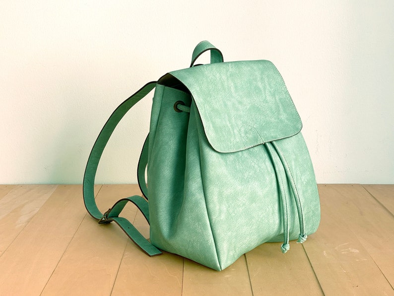 Mint Green Backpack Vegan Backpack Water Resistant Vegan Leather Rustic Leather Distressed Leather Summer Bag Aqua image 4