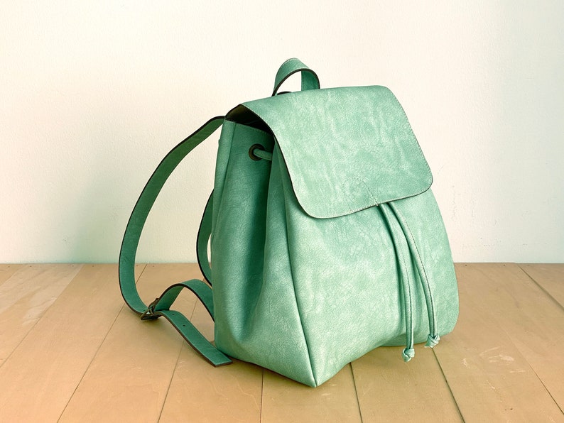 Mint Green Backpack Vegan Leather Summer Bag Vegan Backpack Water Resistant Distressed Leather Rustic Leather Aqua