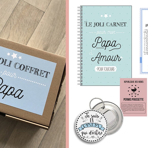 Coffret cadeau Papa, boîte à papa avec carnet, cartes et décapsuleur