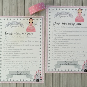 2 grandi carte i 10 comandamenti della Madrina e padrino - tema fata principessa