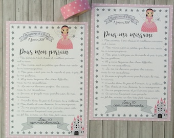 2 large cards 10 commandments godmother and Godfather - fairy princess theme