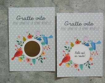 pregnancy announcement card scratch birds