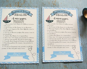 2 large cards 10 commandments godmother and Godfather - boat theme