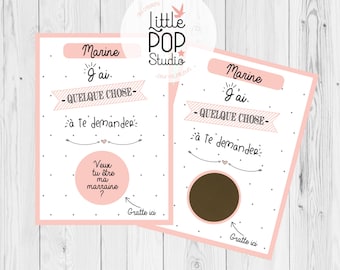 Madrina de la tarjeta de rasca y gana "¿Quieres ser mi madrina?" personalizable al nombre de pila, tarjeta de anuncio de embarazo, solicitud de madrina
