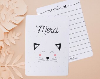 Map - Thank you Postcard, greeting card, gift card, thank you cat card