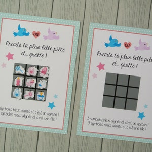 Carte à gratter fille ou garçon jeu du morpion
