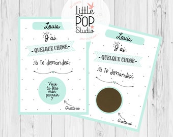 Tarjeta rasca y gana del padrino "¿Quieres ser mi padrino?" personalizable con nombre, tarjeta de anuncio de embarazo, solicitud de padrino
