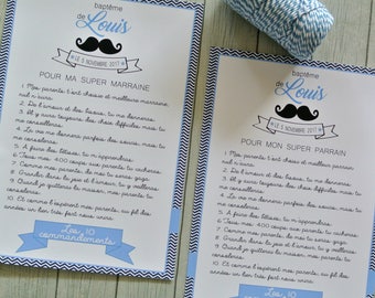 2 large cards 10 commandments godmother and Godfather - mustache theme