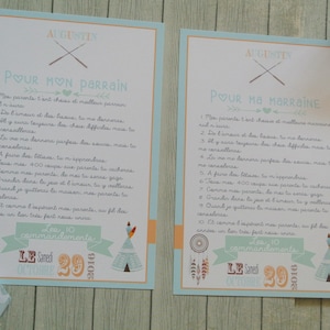 2 Grandes cartes Les 10 commandements de la marraine et du parrain - thème Tipi