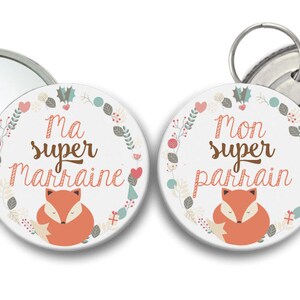 miroir marraine et décapsuleur parrain thème renard