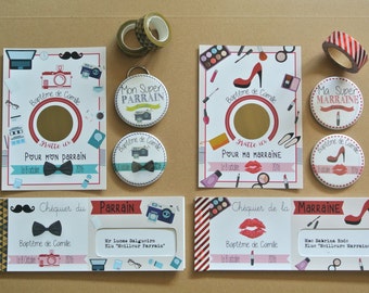 Girly and mustache theme godmother Godfather gift sets