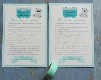 2 large cards 10 commandments godmother and Godfather - boy Teddy bear theme