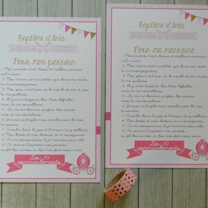 2 grandi carte i 10 comandamenti della Madrina e padrino - tema principessa