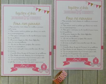 2 large cards 10 commandments godmother and Godfather - Princess theme