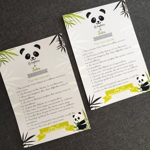 2 cartões grandes Os 10 mandamentos da madrinha e do padrinho - tema Panda