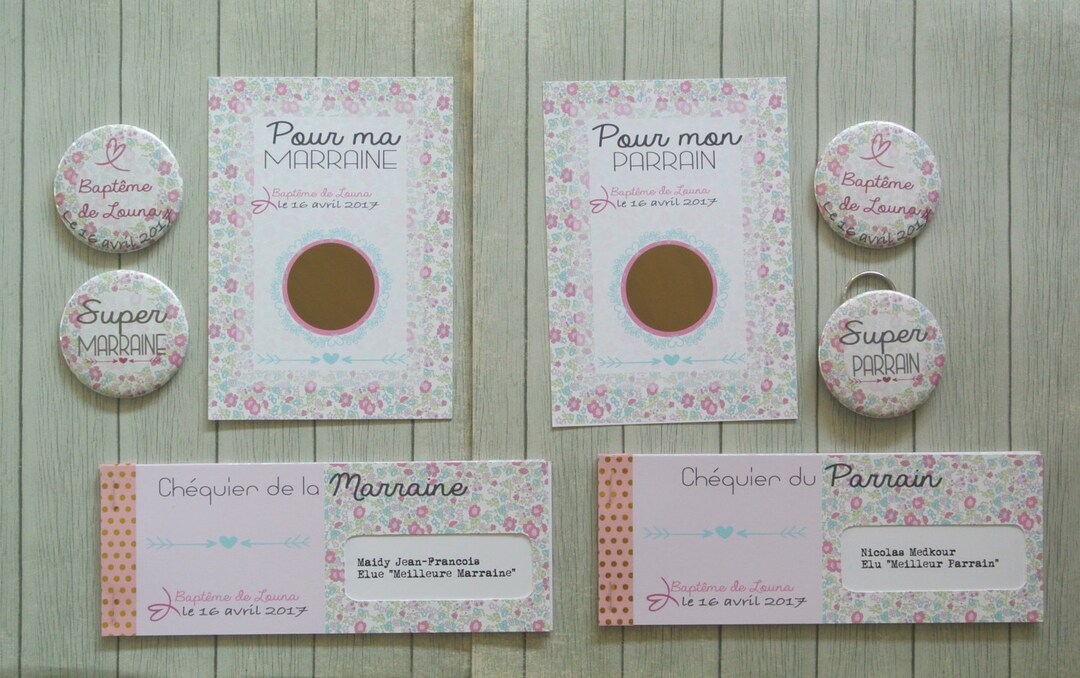 Kit cadeaux parrain marraine theme Liberty rose et turquoise - Etsy France