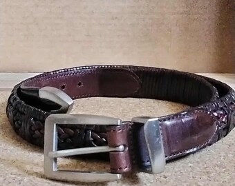 Ceinture vintage en cuir marron Brighton - Touches de laiton et d'argent, Taille 36
