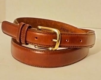 Vintage Full Leather Brown Belt: Brass Buckle, Size 36