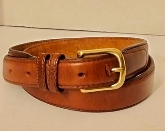 Vintage Full Leather Brown Belt: Brass Buckle, Unisex Size 36