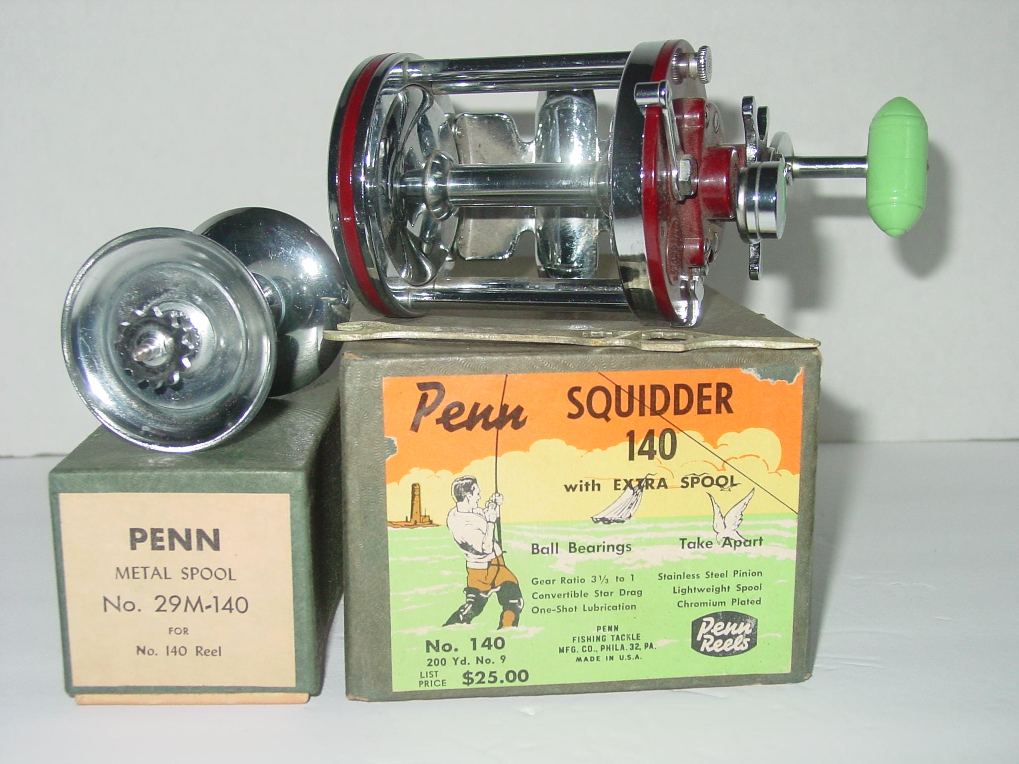 antique deep sea fishing reel penn squidder Vintage Penn Squidder No. 145 Fishing Reel, Maroon With Spare Spool & Box