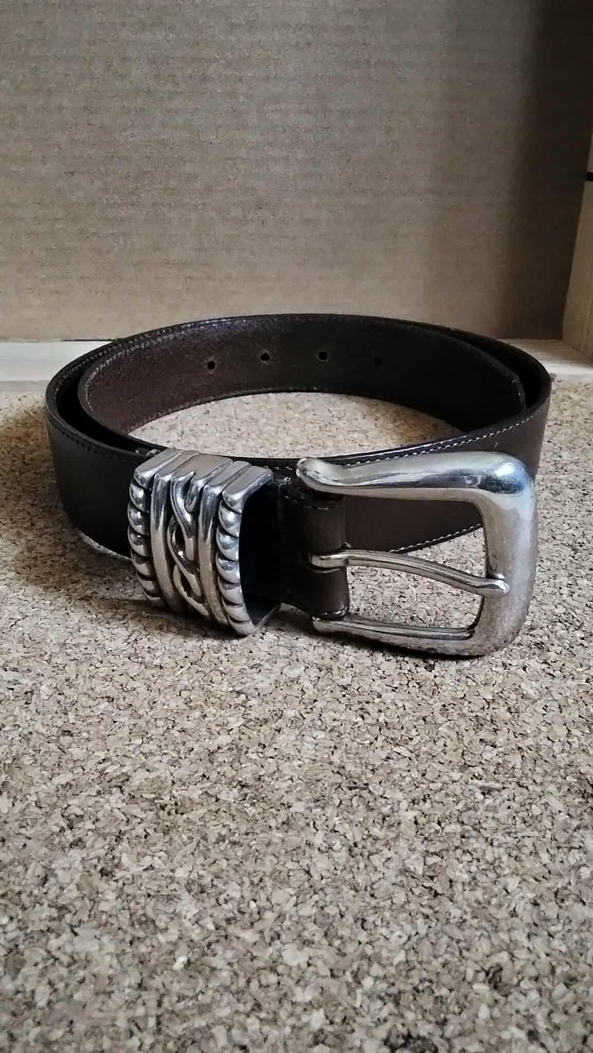 Brighton Silver metal with brass accents, Belt Vintage Brighton Leather Belt: Embossed Brass & Silver Tone  main image 4