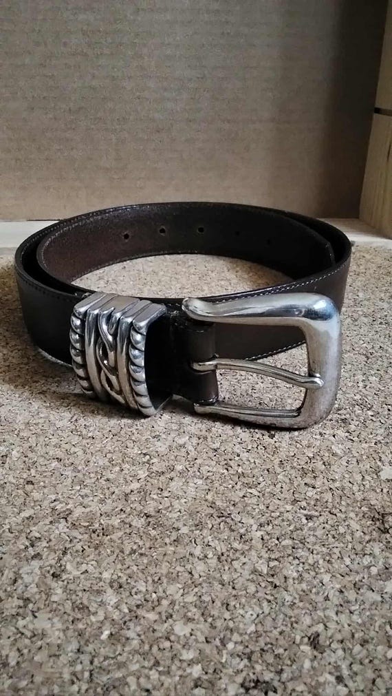 Vintage Brighton Brown Leather Belt: Brass & Silver Accent  display picture 2