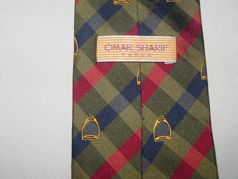 Horse Men/'s Tie Equestrian Tie Rare Collectible Beautiful Condition Stirrup Horse Omar Sharif Paris Silk Necktie Olive Horse Fashion
